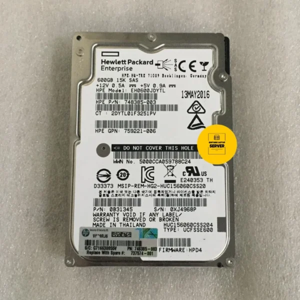 Hardisk HPE 600GB 10K RPM, SAS EH0600JDYTL, Cache 64MB