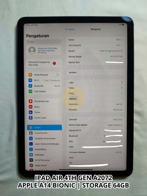 Apple iPad Air 4th Gen A2072 – 64GB Space Gray (MYGW2PA/A)